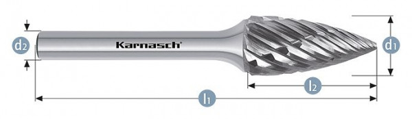 Karnasch Hartmetall-Frässtift unbeschichtet SPG/ HP-8 d1= 8 / l2= 20 / d2= 6 / l1= 65mm, VE: 3 Stück, 114047015