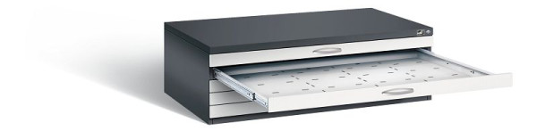 C+P Flachablageschrank Serie 7100_7200, H420xB1350xT960mm, Farbe: Schwarzgrau / Lichtgrau, Bügelgriff, 7200-000 S10194