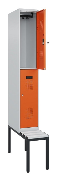 C+P Doppelstock-Spind Evolo PLUS, Bank, 2 Fächer, 2120x300x815mm, 7035/2004, Zylinderschloss, Sitzfläche Kunststoff, Sitzbank, 0493507-10 S10110