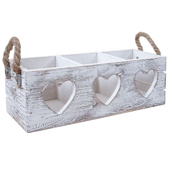 Mendler 2er-Set Dekokiste HWC-C26, Aufbewahrungsbox, 2 Griffe Indoor Paulownia shabby weiß, 10x10x30cm, 61212