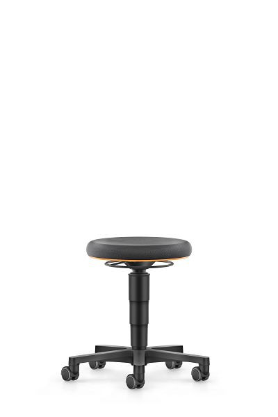 bimos Allround Hocker mit Rollen, Supertec schwarz, Sitzhöhe 450-650 mm, Farbring orange, 9463-SP01-3279