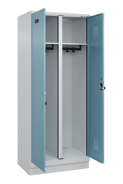 C+P Schwarz-Weiß-Spind Evolo PLUS, mit Sockel, 2 Abteile, 1950x800x500mm, 7035/0, 2406015 RDS Architekturblau, Drehriegel, 049022-22 S10009