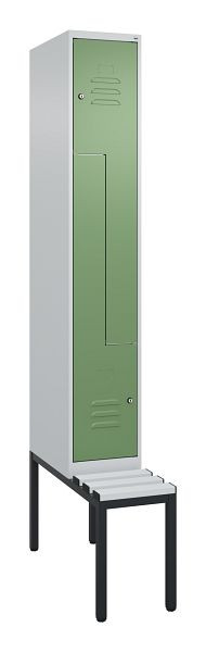 C+P Z-Spind Classic PLUS, mit untergebauter Sitzbank, 2 Abteile, 2120x300x815mm, 7035/6011, Zylinderschlösser, 0800537-102 S10051