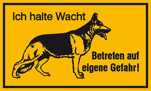 SafetyMarking Hinweisschild, Symbol: Schäferhund, Text: Ich halte Wacht Betreten auf eigene Gefahr, BxH 25x15 cm, Aluminium, 11.5601