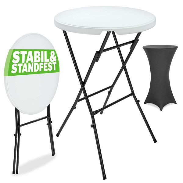 casaria Stehtisch Weiß mit Husse Anthrazit Ø72cm klappbar 110cm Höhe, 997613