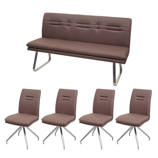 Mendler Esszimmer-Set HWC-H70, Sitzgruppe Esszimmergruppe Esszimmergarnitur, Stoff/Textil Edelstahl gebürstet, braun 160cm, 73911+2x73922