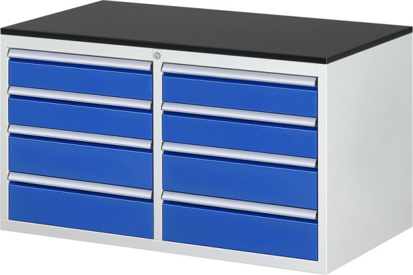 RAU Schubladenschrank Serie 7000, B1145xT650xH640mm, Schubladen: links: x4, rechts: x4, Arbeitsplatte melaminharzbeschichtet, 03-LL3.6.6A-M.11