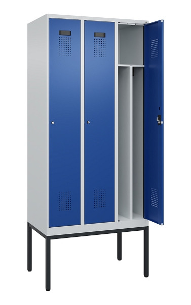 C+P Spind Evolo PLUS, Gestell, 3 Abteile, 2120x900x500mm, 7035/5010, Verschluss Zylinderschloss, 0490307-30F S10033