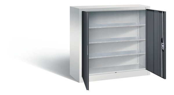 C+P Magazinschrank Serie 13, H1000xB1000xT420mm, Farbe: Lichtgrau / Schwarzgrau, Muldengriff, 133944-21 S10042