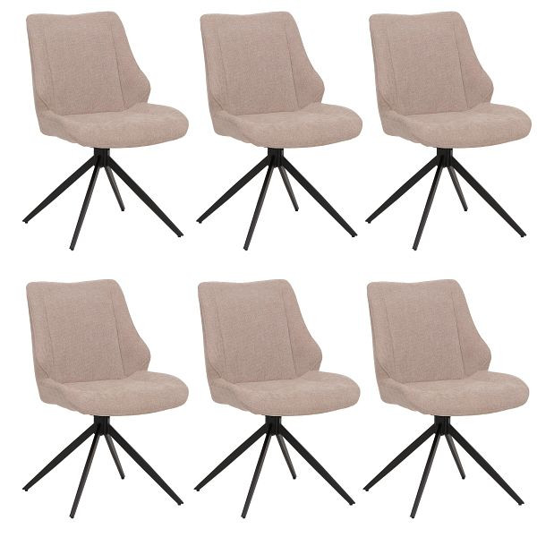 Mendler 6er-Set Esszimmerstuhl HWC-O48, Küchenstuhl, drehbar Auto-Return, Stoff/Textil Chenille (320g/m²) Öko-Tex, beige, 3x113026