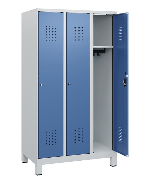 C+P Spind Evolo PLUS, Füße, 3 Abteile, 1630x900x500mm, 7035/5023, Zylinderschloss, 0490105-30 S10033