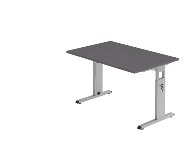 Hammerbacher Schreibtisch C-Fuß 120x80cm Graphit/Silber, Arbeitshöhe 65-85 cm, VOS12/G/S