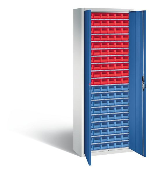 C+P Magazinschrank Serie 13, H1980xB700xT300mm, Farbe: Lichtgrau / Enzianblau, Muldengriff, 133113-23 S10047