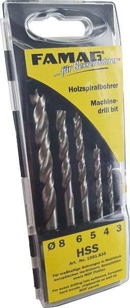Famag Holzspiralbohrer HSS, 8-teilig in Kassette Ø 3, 4, 5, 6, 7, 8, 9, 10 mm, 1591.838.00