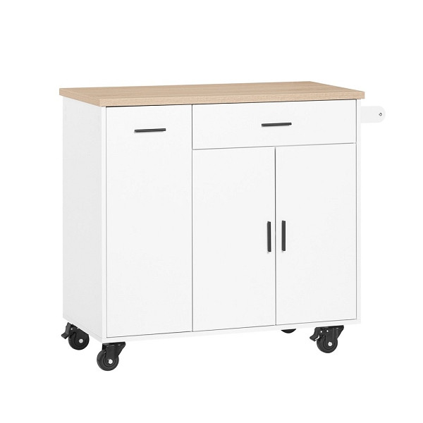 SoBuy Design küchenwagen mit Rollen Kücheninsel mit Arbeitsplatte und Gewürzregal, Für Küche, Wohnzimmer, Esszimmer Weiß BHT ca. 105x92x46cm, FKW126-WN