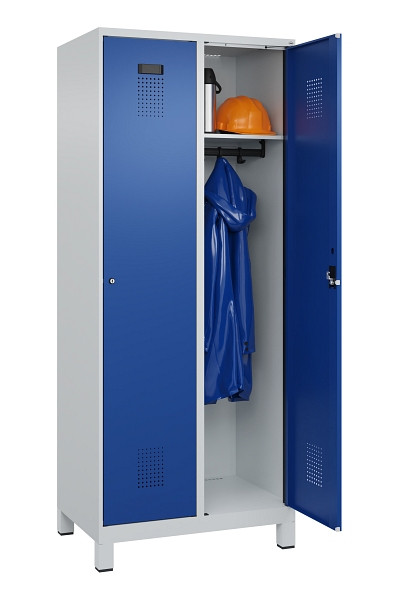 C+P Spind Evolo PLUS, mit Füßen, 2 Abteile, 1950x800x500mm, 7035/5010, Verschluss Zylinderschloss, Ablageböden 2, 049010-22 S10033