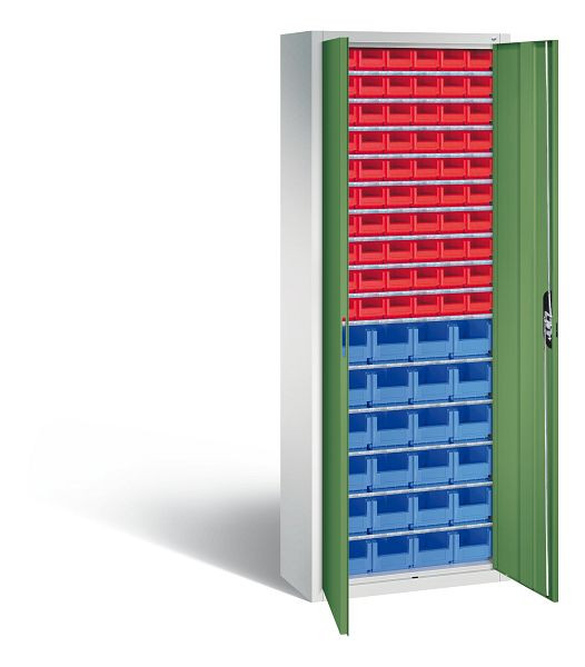 C+P Magazinschrank Serie 13, H1980xB700xT300mm, Farbe: Lichtgrau / Resedagrün, Muldengriff, 133113-22 S10056