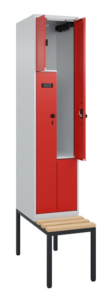 C+P Z-Spind Evolo PLUS, Bank, 2 Fächer, 2120x400x815mm, 7035/3020, Drehriegel, Sitzfläche Buche-Hartholz, Sitzbank, 0490537-122 S10012