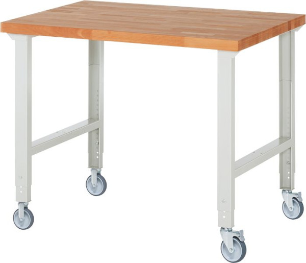 RAU Fahrbare Werkbank (höhenverstellbar) 7000-1, 1250x900x950-1000mm, je 2 Bockrollen und Lenkrollen, 05-7000-1-129B4H22.12
