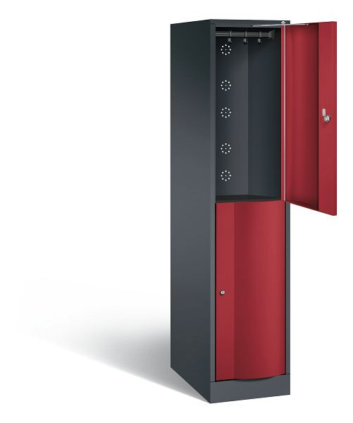 C+P Spind doppelstöckig XL Resisto, H1950xB396xT640mm, Farbe: Schwarzgrau / Rubinrot, 8270-173 S10012