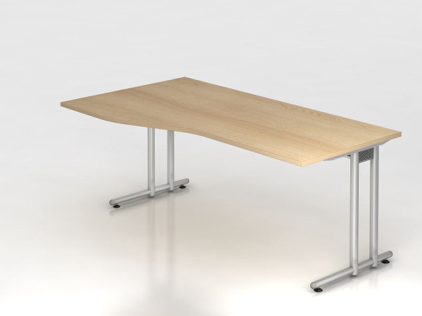 Hammerbacher Schreibtisch C-Fuß 180x100/80cm Eiche/Silber, Arbeitshöhe 72 cm, VNS18/E/S