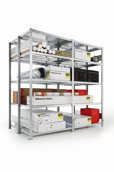 Meta Steckregal CLIP S3 230 LR DAR 2000x1300x400 mm, verzinkt, mit 2 x 4 Böden, 200185547