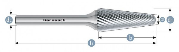 Karnasch Hartmetall-Frässtift unbeschichtet KEL/ HP-2 d1=8 / l2=25 / d2=6 / l1=70mm, VE: 3 Stück, 113080025