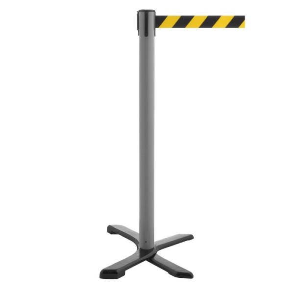 Stein HGS Personenleitsystem -P-Line Compact-, grau, schwarz/gelb diagonal (schraffiert), mit Gurtendstück (Standard), 34866-1402