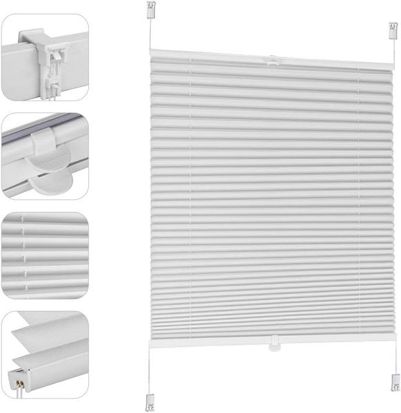 Sekey Plissee ohne Bohren Verdunkelung, Fensterrollo, 130 x 150 cm, Weiß, 38B51309