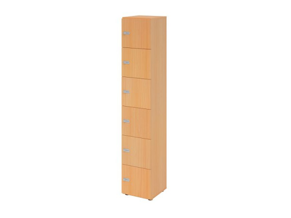 Hammerbacher Schließfachschrank schmal 6OH, 6 Türen, Korpus: Buche, Türen: Buche, 40 x 40 x 215,6 cm (BxTxH), Zahlenschloss, V264L6/6/6/ZS