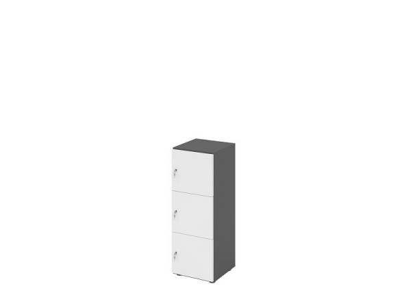 Hammerbacher Schließfachschrank schmal 3OH, 3 Türen mit Schloss, Korpus: Graphit, Türen: weiß, 40 x 42 x 110 cm (BxTxH), V234L3/G/W/DS
