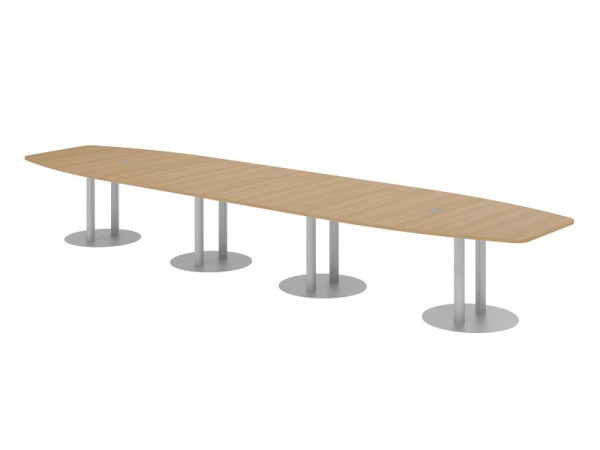 Hammerbacher Konferenztisch KT52S, 520 x 130 cm, Platte: Eiche, 25mm dick, mit vier silbernen Säulenfüßen, 7,6/70 cm, Arbeitshöhe 74 cm, VKT52S/E/S