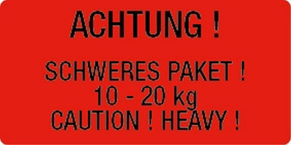 Eichner Warn- und Verpackungsetiketten, Text: schweres Paket 10-20kg, VE: Rolle a 250 Stück, 9220-00081-009