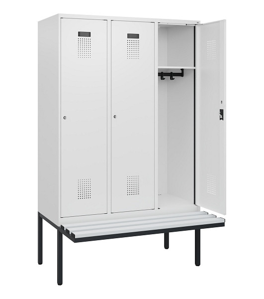 C+P Spind Evolo PLUS, 3 Abteile, 1950x1200x815mm, 9016/9016, Zylinderschloss, Material Sitzfläche Kunststoff, 0490405-32 S10101