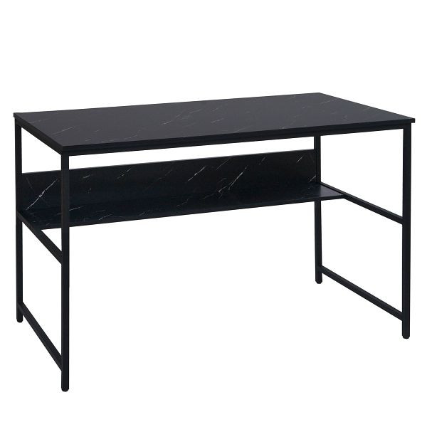Mendler Schreibtisch HWC-K80, Bürotisch Computertisch Arbeitstisch Ablage, Metall MDF 120x60cm, Marmor-Optik schwarz, 98652