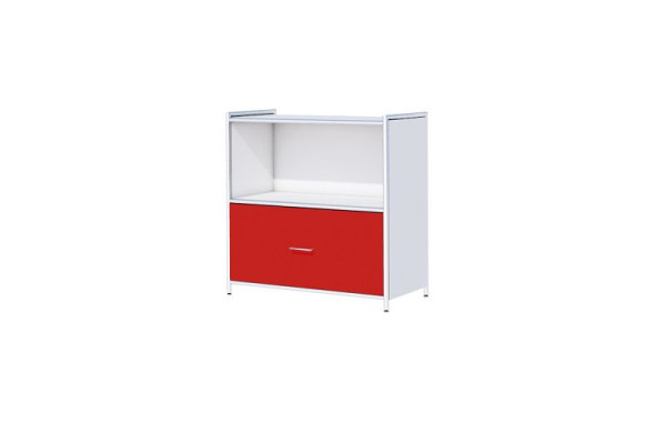 Kerkmann Sideboard breit, mit 1 Schubfach rot für 2 OH, Artline, B 800 x T 380 x H 780 mm, Weiß/Rot, 13794310