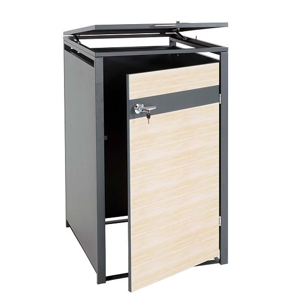 Mendler 1er Mülltonnenverkleidung HWC-J82, Mülltonnenbox, erweiterbar, Metall 32kg, anthrazit, Buche-Holzoptik hellbraun, 83356