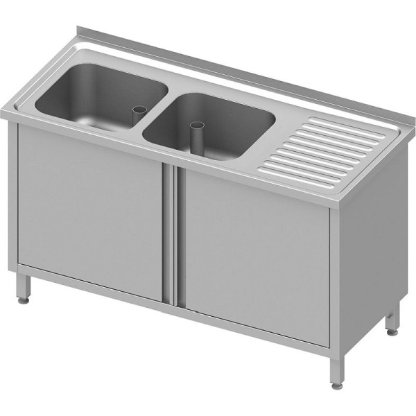 Stalgast Spülschrank mit Flügeltüren, 1600x700x850 mm, mit zwei Becken links, mit Aufkantung, verschweißt, VSK16722LA