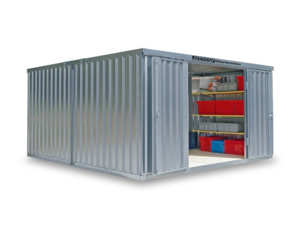 FLADAFI Materialcontainer-Kombination MC 1440, verzinkt, vormontiert, Holzfußboden, Doppelflügeltür (symmetrisch) auf der 4 m Seite, F14400301-F911-F1441