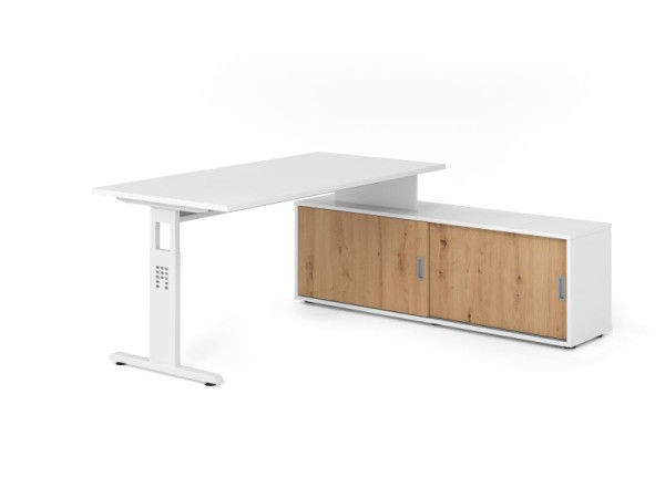 Hammerbacher Aufsatz-Schreibtisch OSE16, 160x80cm, Platte: Weiß, 25mm dick, T-Fuß Gestell Weiß, Ahorn, SB/W/W/W/R, VOSE16SB/W/W/W/R
