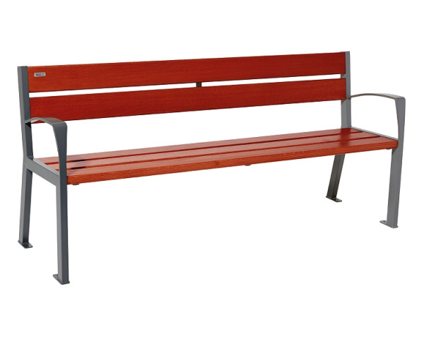 Procity Sitzbank Silaos 5 Holzlatten, 1800 mm, Mit Armlehne, Holz & Stahl, Mahagoni/Procity Grau, 209512.GPRO.ACAJ