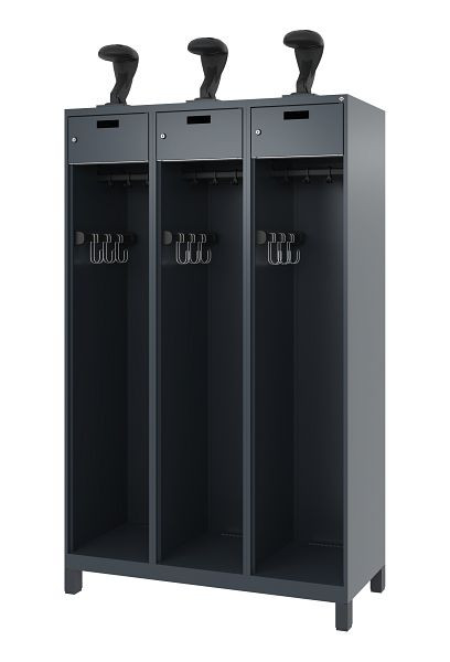 C+P Feuerwehrspind Evolo, Modell PRAKTUS, 3 Abteile, H1850xB1200xT500 mm, Anthrazit, Füße, 0492015-32 S10007