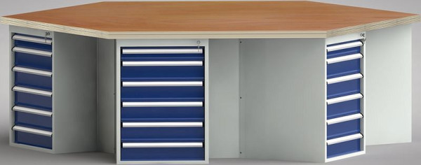 KLW PROFI-Werkbank in Sechseckform mit Buchen-Multiplexplatte in 6-Eck-Form 2338 x 2700 x 45 mm L x B x S, WP620N-1350M45-E8011