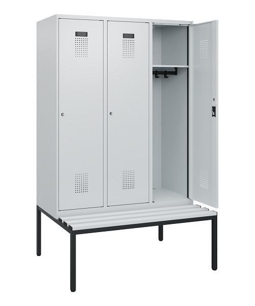 C+P Spind Evolo PLUS, 3 Abteile, 1950x1200x815mm, 7035/7035, Zylinderschloss, Material Sitzfläche Kunststoff, Sitzbank, 0490505-32 S10094