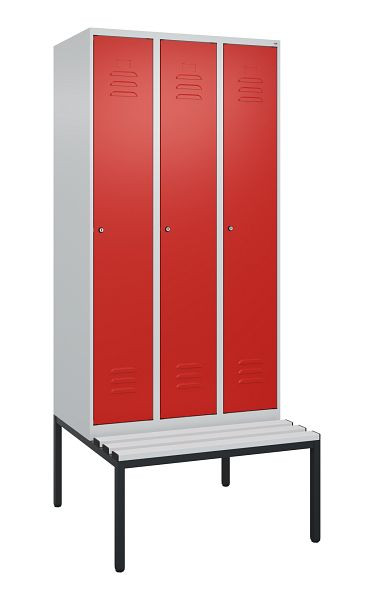 C+P Umkleidespind Classic PLUS mit Mitteltrennwand, 3 Abteile, 2120x900x815mm, 7035/3020, Zylinderschlösser, 0800507-30F S10017