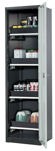 asecos Chemikalienschrank Systema-T CS-54RG, Korpus anthrazit, Flügeltüren grau, 4 Tablarauszüge, 208918