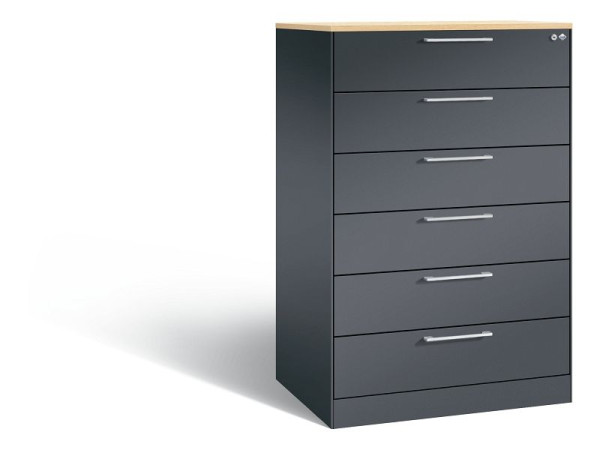 C+P Schubladenschrank Asisto, H1310xB800xT600mm, Farbe: Schwarzgrau, Bügelgriff, 146223-624 S10067