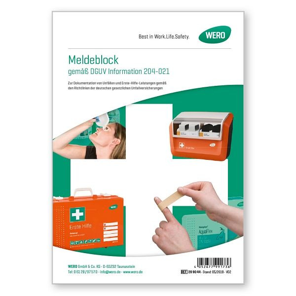 WERO Meldeblock DIN A5, gemäß DGUV Information 204-021, 50 Blatt, 209044