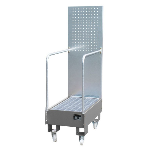 STEIN HGS Fahrbare Auffangwanne mit Lochplattenwand LPW, 60 Liter, RAL 7005 mausgrau, Höhe 1685mm, lackiert, 2x60 Liter Fass, Breite 500mm, 79205.0041