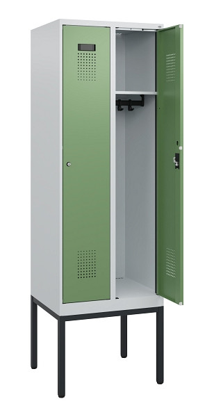 C+P Spind Evolo PLUS, Gestell, 2 Abteile, 1950x600x500mm, 7035/6011, Zylinderschloss, 0490305-20 S10037